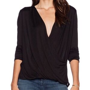 EUC Lanston Black Surplice Drape Top - Size Small!